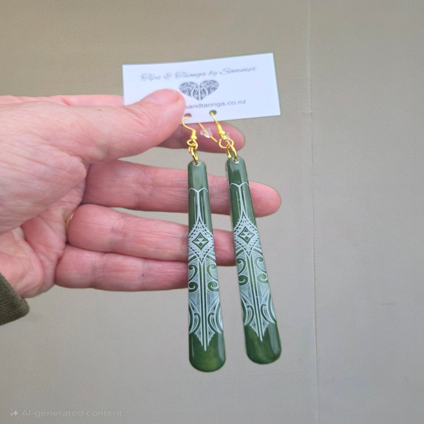 Hand painted Pounamu inspired | Designed slim teardrop