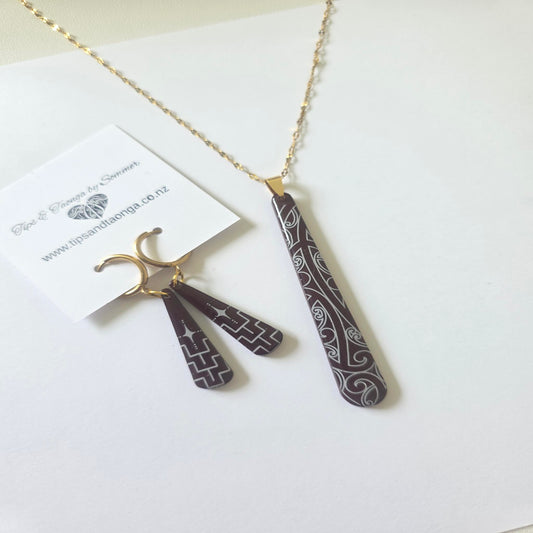 Parauri | Dark brown necklace & earrings set